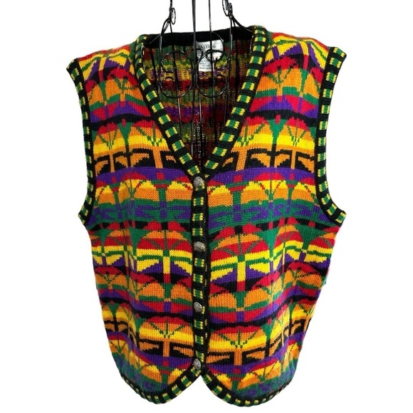 Vintage Hasting & Smith Ethnic Geometric Colorful Acrylic Vest Size Medium - Picture 1 of 11